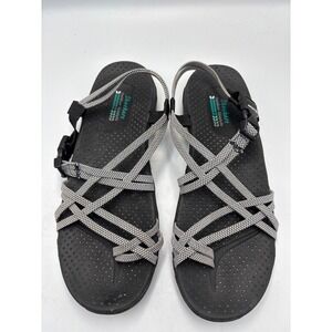 Skechers Women's Reggae Irie Mon Blk/Wht Comfort‎ Sandals Size:10